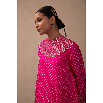 PINK CITY BY SARIKA Bandhni Kurta with Dhoti Mirror and Pearl Collar (Set of 2)
