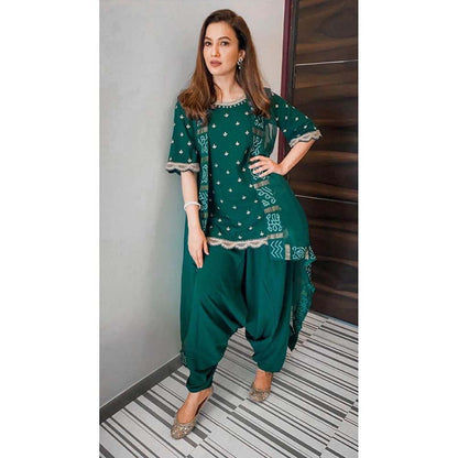 PINK CITY BY SARIKA Harrom Kurti with Organza Cape and Salwar Gharchola (Set of 3)
