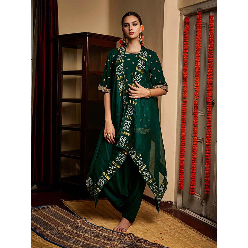 PINK CITY BY SARIKA Harrom Kurti with Organza Cape and Salwar Gharchola (Set of 3)