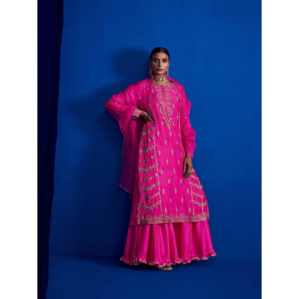 PINK CITY BY SARIKA Heavily Embroidered Kurta with Sharara and Dupatta (Set of 3)