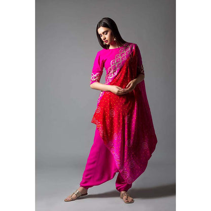 PINK CITY BY SARIKA Short Top With Dhoti And Drape Dupatta (Set of 3)