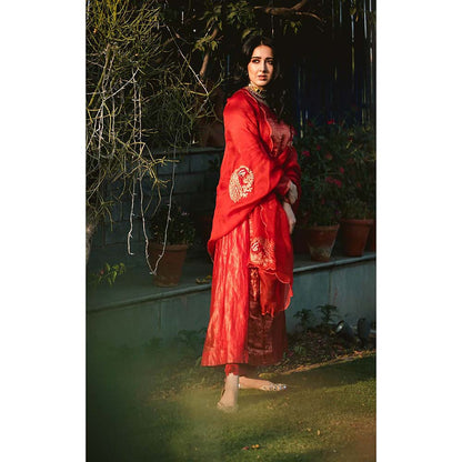 PINK CITY BY SARIKA Red Anarkali With Pant And Dupatta (Set of 3)