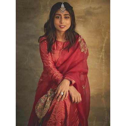 PINK CITY BY SARIKA Red Anarkali With Pant And Dupatta (Set of 3)