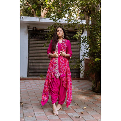 PINK CITY BY SARIKA Short Top With Dhoti And Jacket (Set of 3)