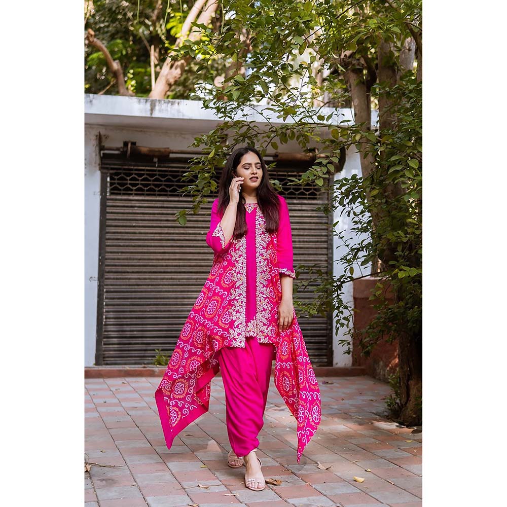 PINK CITY BY SARIKA Short Top With Dhoti And Jacket (Set of 3)