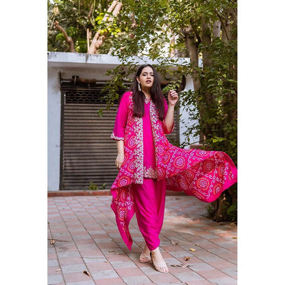 PINK CITY BY SARIKA Short Top With Dhoti And Jacket (Set of 3)