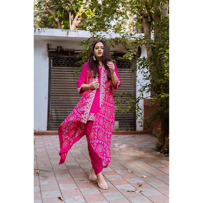 PINK CITY BY SARIKA Short Top With Dhoti And Jacket (Set of 3)