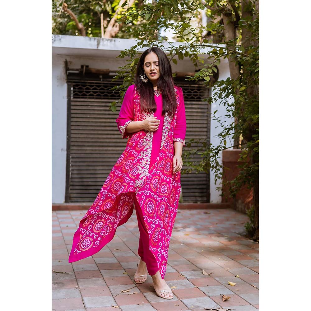 PINK CITY BY SARIKA Short Top With Dhoti And Jacket (Set of 3)