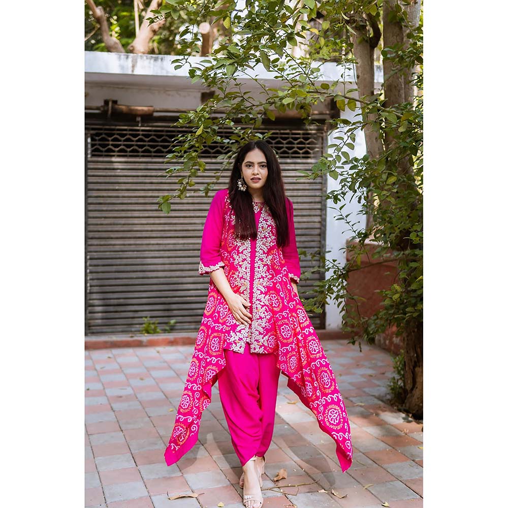 PINK CITY BY SARIKA Short Top With Dhoti And Jacket (Set of 3)