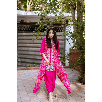 PINK CITY BY SARIKA Short Top With Dhoti And Jacket (Set of 3)