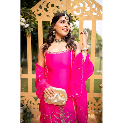 PINK CITY BY SARIKA Chandbali Kurta With Pant And Dupatta (Set of 3)