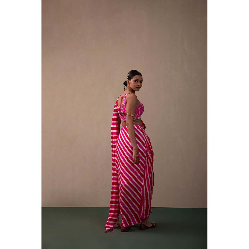 PINK CITY BY SARIKA Leheriya Drape Saree With Stitched Blouse