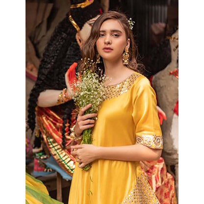 PINK CITY BY SARIKA Yellow Gota Embroidered Kurta With Pant (Set of 2)