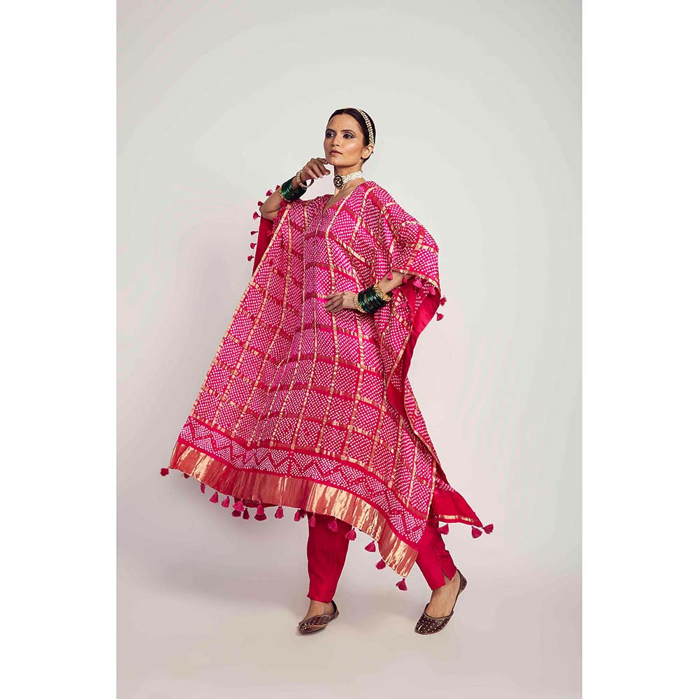 PINK CITY BY SARIKA Gharchola Kaftan With Pant (Set of 2)