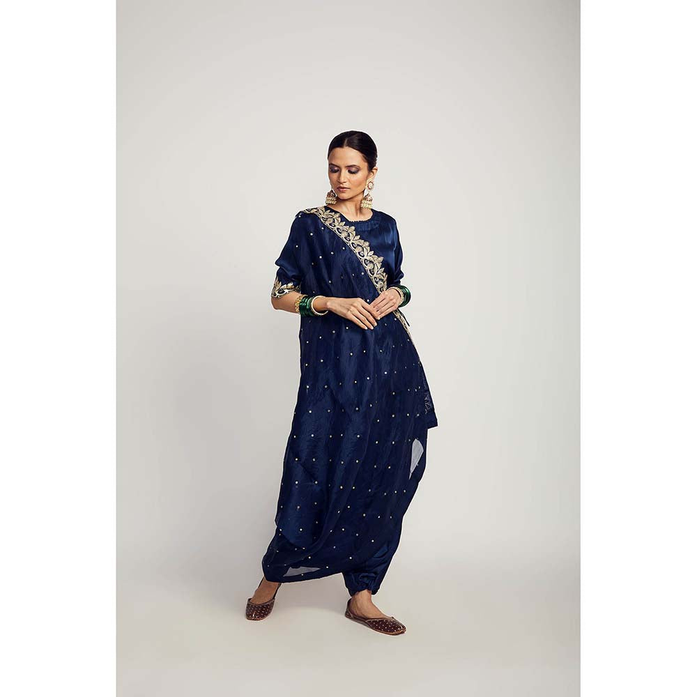 PINK CITY BY SARIKA Blue Short Top With Dhoti And Drape Dupatta (Set of 3)