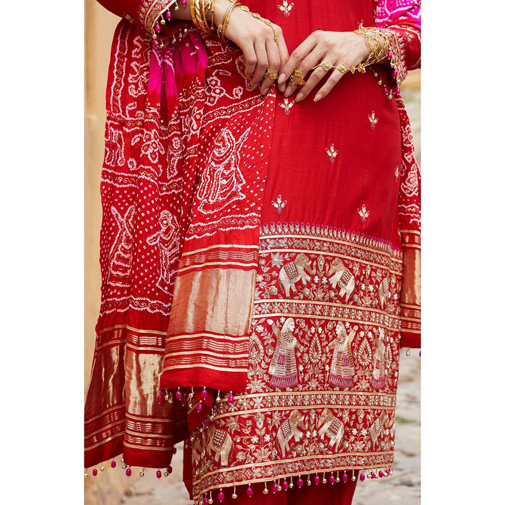 PINK CITY BY SARIKA Women's Dandiya Raas Kurta with Pant and Dupatta (Set of 3)