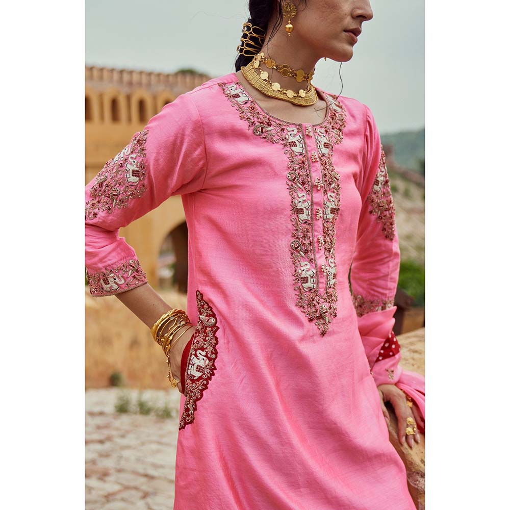 PINK CITY BY SARIKA Women's Hasti Kurta with Pant and Dupatta (Set of 3)