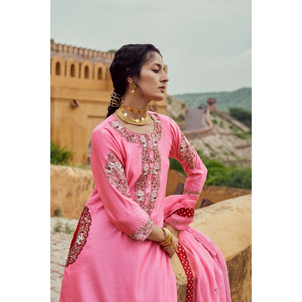 PINK CITY BY SARIKA Women's Hasti Kurta with Pant and Dupatta (Set of 3)