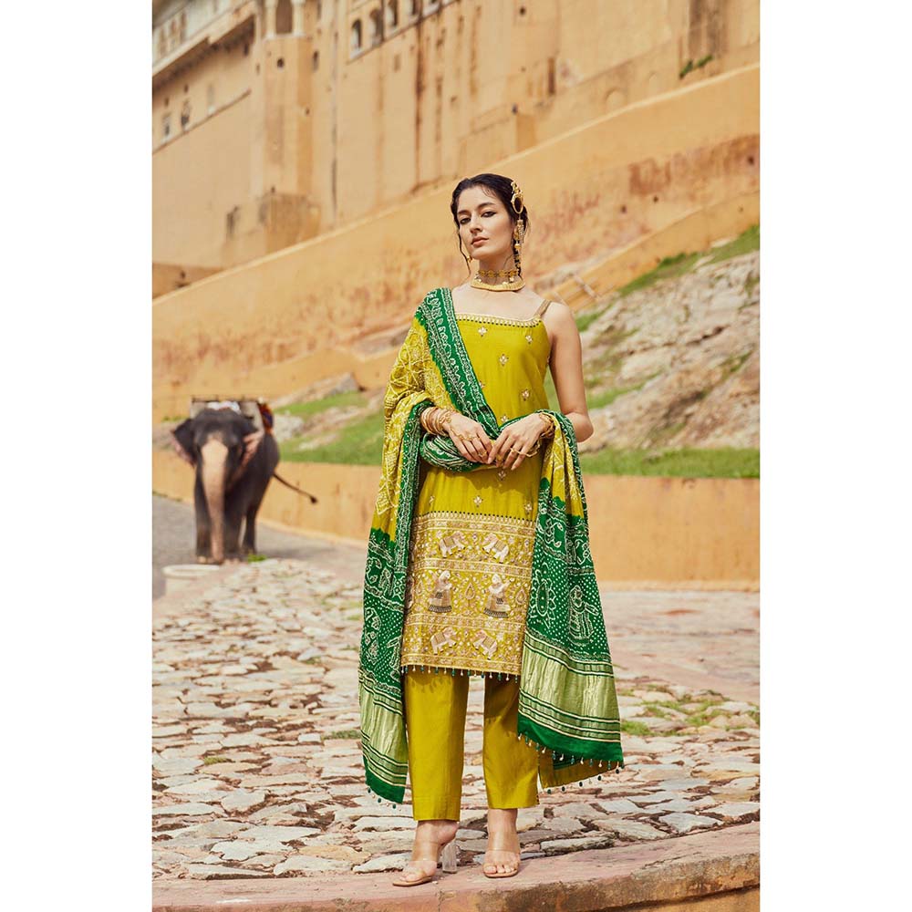 PINK CITY BY SARIKA Women's Strappy Dandiya Raas Kurta with Pant and Dupatta (Set of 3)