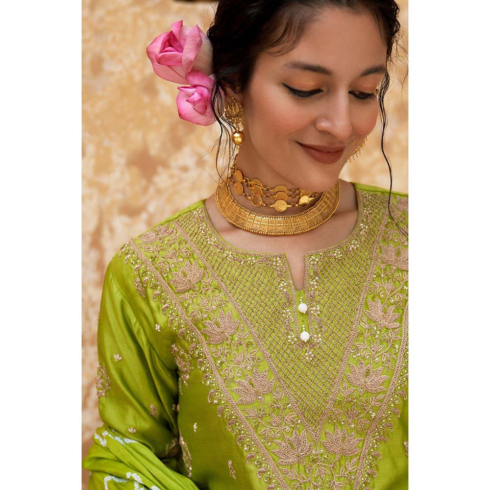 PINK CITY BY SARIKA Women's Kamal Ka Phool Kurta with Pant and Dupatta (Set of 3)