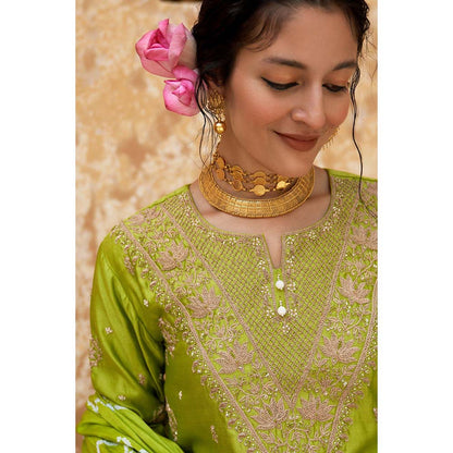 PINK CITY BY SARIKA Women's Kamal Ka Phool Kurta with Pant and Dupatta (Set of 3)
