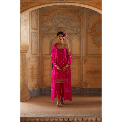 PINK CITY BY SARIKA Women's Strappy Kamal Ka Phool Kurta with Pant and Dupatta (Set of 3)