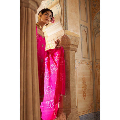 PINK CITY BY SARIKA Women's Strappy Kamal Ka Phool Kurta with Pant and Dupatta (Set of 3)