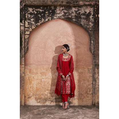 PINK CITY BY SARIKA Women's Mor Kalidar Anarkali Kurta with Pant and Dupatta (Set of 3)