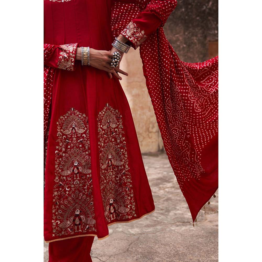 PINK CITY BY SARIKA Women's Mor Kalidar Anarkali Kurta with Pant and Dupatta (Set of 3)