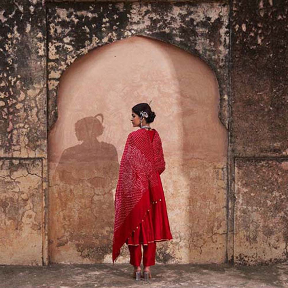 PINK CITY BY SARIKA Women's Mor Kalidar Anarkali Kurta with Pant and Dupatta (Set of 3)