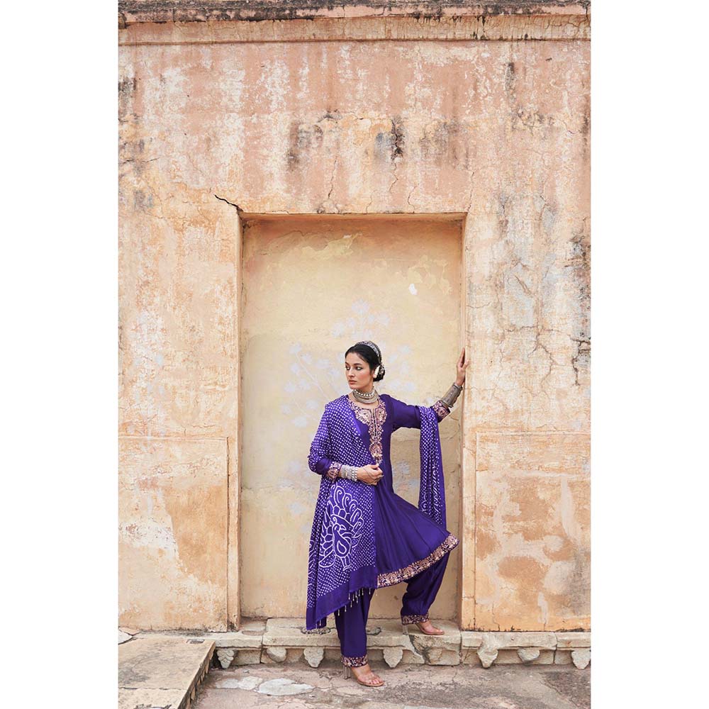 PINK CITY BY SARIKA Women's Mor Kalidar Anarkali Kurta with Pant and Dupatta (Set of 3)