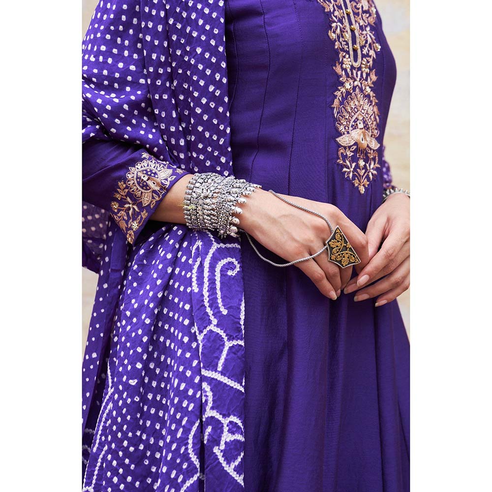 PINK CITY BY SARIKA Women's Mor Kalidar Anarkali Kurta with Pant and Dupatta (Set of 3)