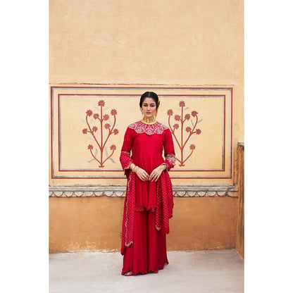 PINK CITY BY SARIKA Women's Maharani Sharara with Kurta and Dupatta Collar (Set of 4)