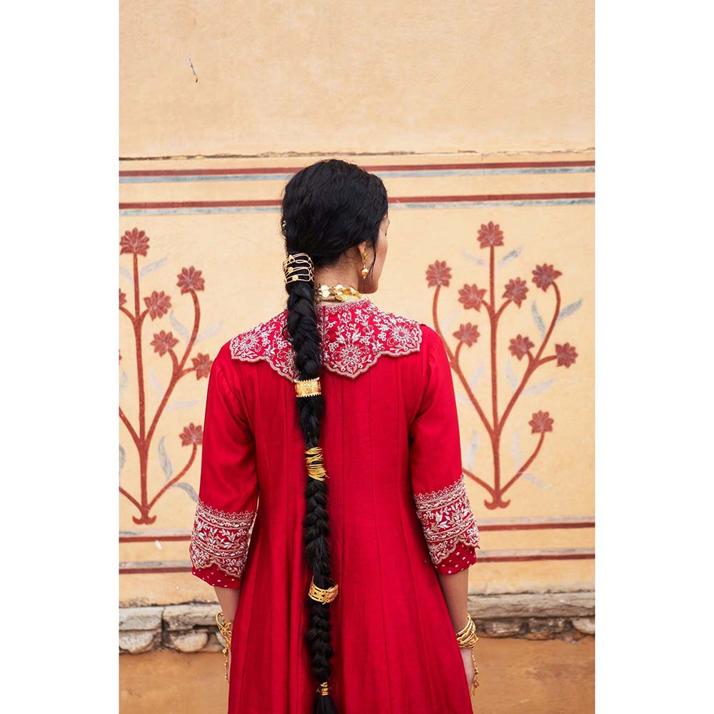 PINK CITY BY SARIKA Women's Maharani Sharara with Kurta and Dupatta Collar (Set of 4)