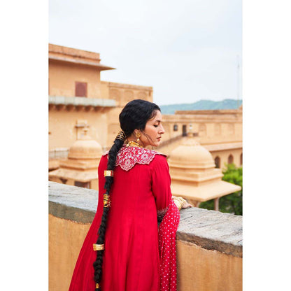 PINK CITY BY SARIKA Women's Maharani Sharara with Kurta and Dupatta Collar (Set of 4)
