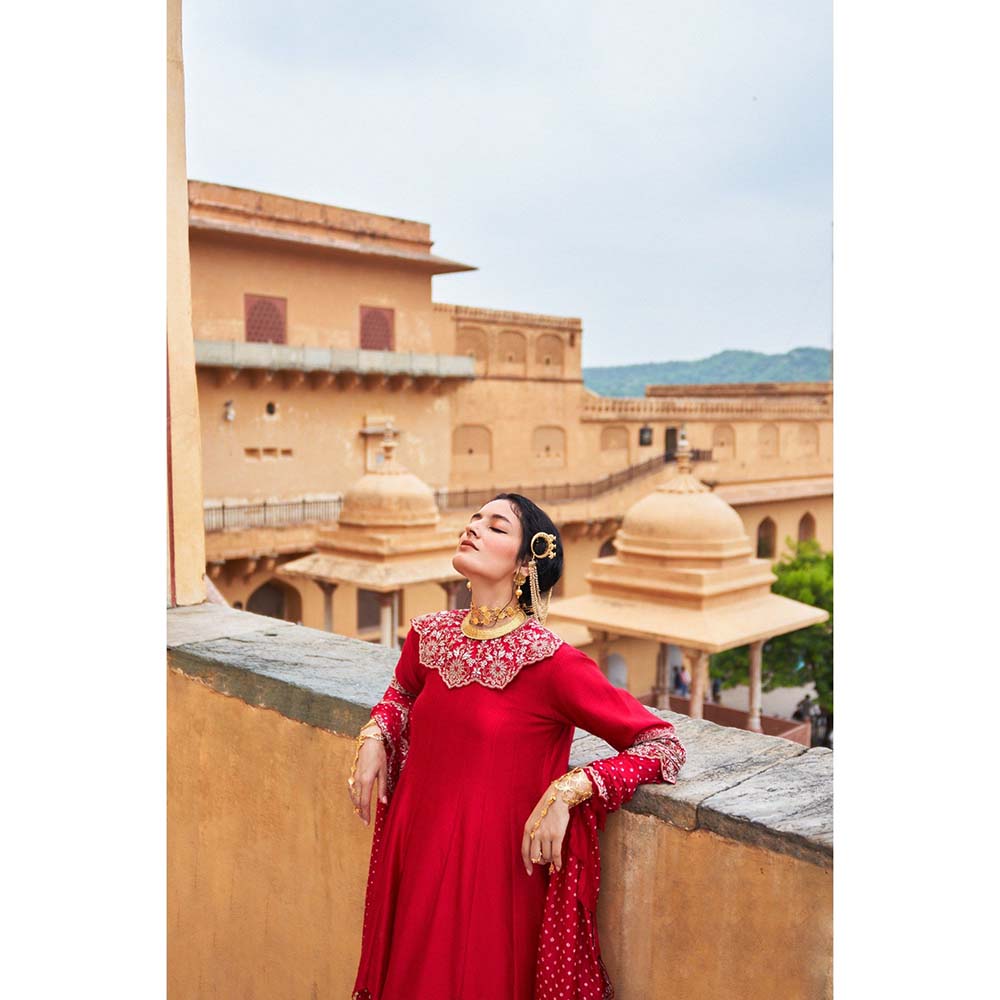 PINK CITY BY SARIKA Women's Maharani Sharara with Kurta and Dupatta Collar (Set of 4)