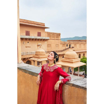 PINK CITY BY SARIKA Women's Maharani Sharara with Kurta and Dupatta Collar (Set of 4)