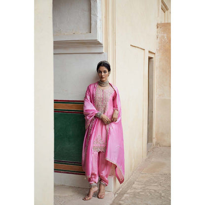 PINK CITY BY SARIKA Women's Gulabi Embroidered Kurta with Dhoti and Dupatta (Set of 3)