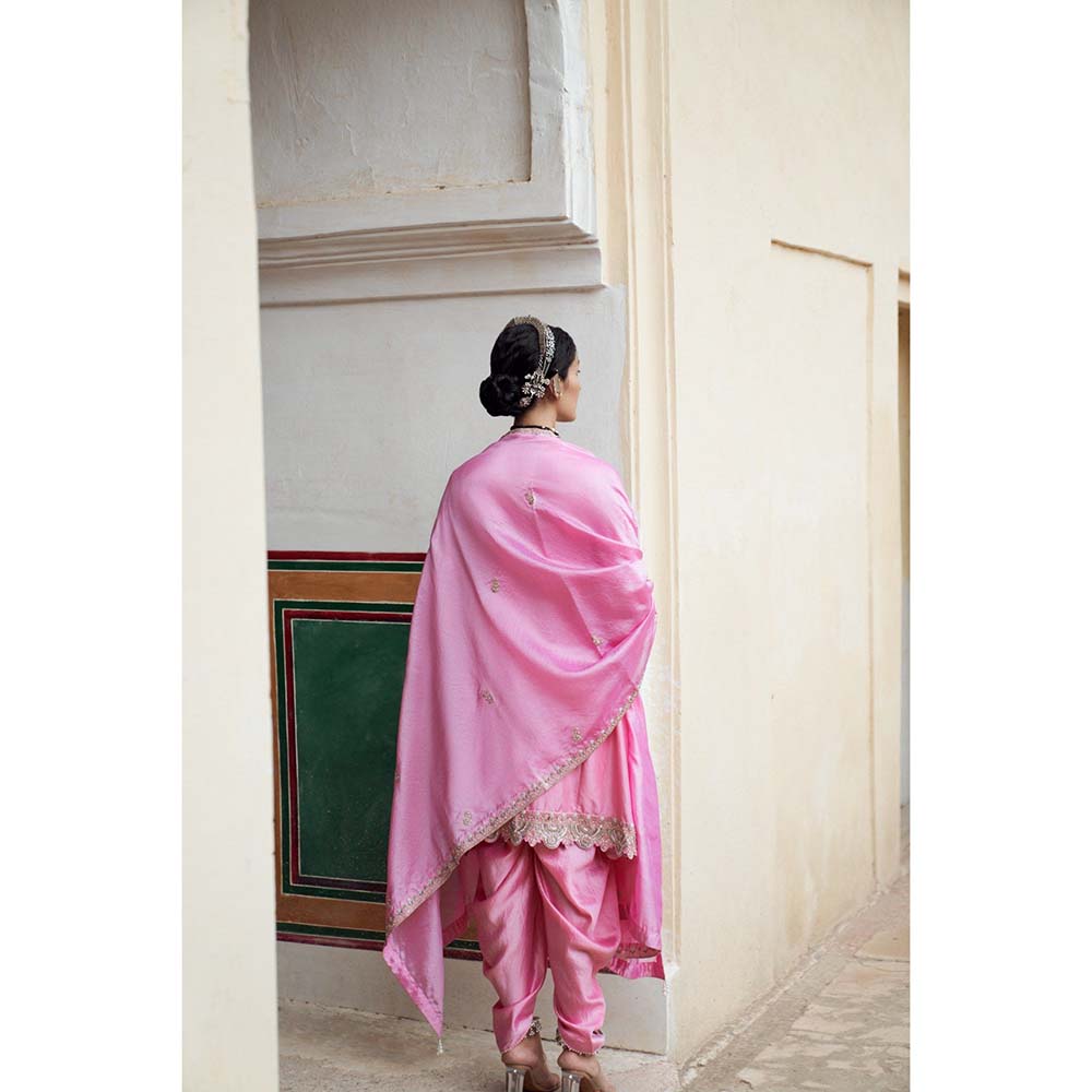 PINK CITY BY SARIKA Women's Gulabi Embroidered Kurta with Dhoti and Dupatta (Set of 3)