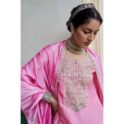 PINK CITY BY SARIKA Women's Gulabi Embroidered Kurta with Dhoti and Dupatta (Set of 3)