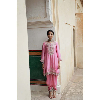 PINK CITY BY SARIKA Women's Gulabi Embroidered Kurta with Dhoti and Dupatta (Set of 3)