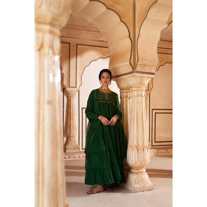 PINK CITY BY SARIKA Women's Jodha Layered Anarkali Kurta with Pant and Dupatta (Set of 3)