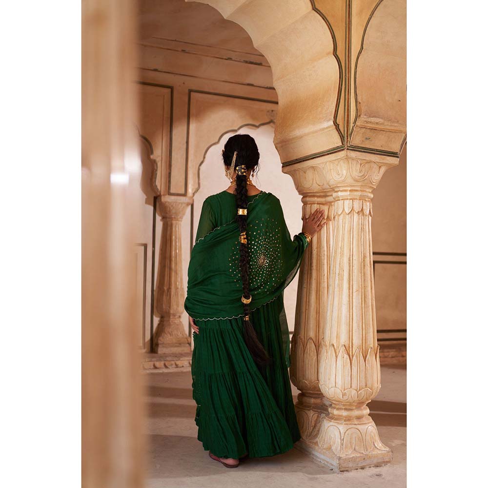 PINK CITY BY SARIKA Women's Jodha Layered Anarkali Kurta with Pant and Dupatta (Set of 3)