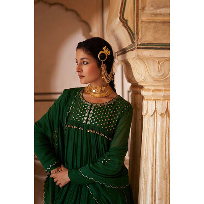 PINK CITY BY SARIKA Women's Jodha Layered Anarkali Kurta with Pant and Dupatta (Set of 3)