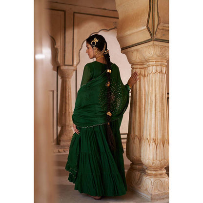 PINK CITY BY SARIKA Women's Jodha Layered Anarkali Kurta with Pant and Dupatta (Set of 3)