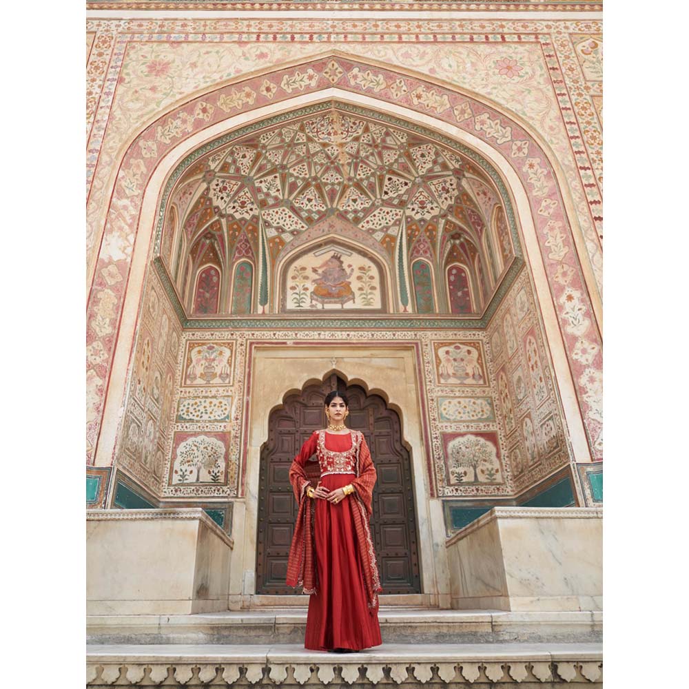 PINK CITY BY SARIKA Women's Jodha Jacket Anarkali Kurta with Jacket and Dupatta (Set of 3)