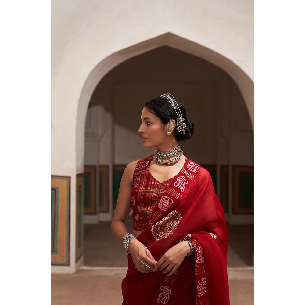 PINK CITY BY SARIKA Women's Mandala Saree with Stitched Blouse