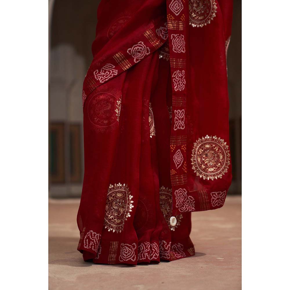 PINK CITY BY SARIKA Women's Mandala Saree with Stitched Blouse