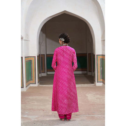 PINK CITY BY SARIKA Women's Leheriya High Low Embellished Kurta and Salwar (Set of 2)