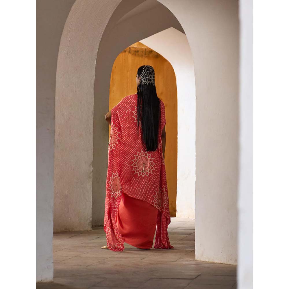 PINK CITY BY SARIKA Peach Suraj Mukhi Cape with Blouse and Skirt (Set of 3)